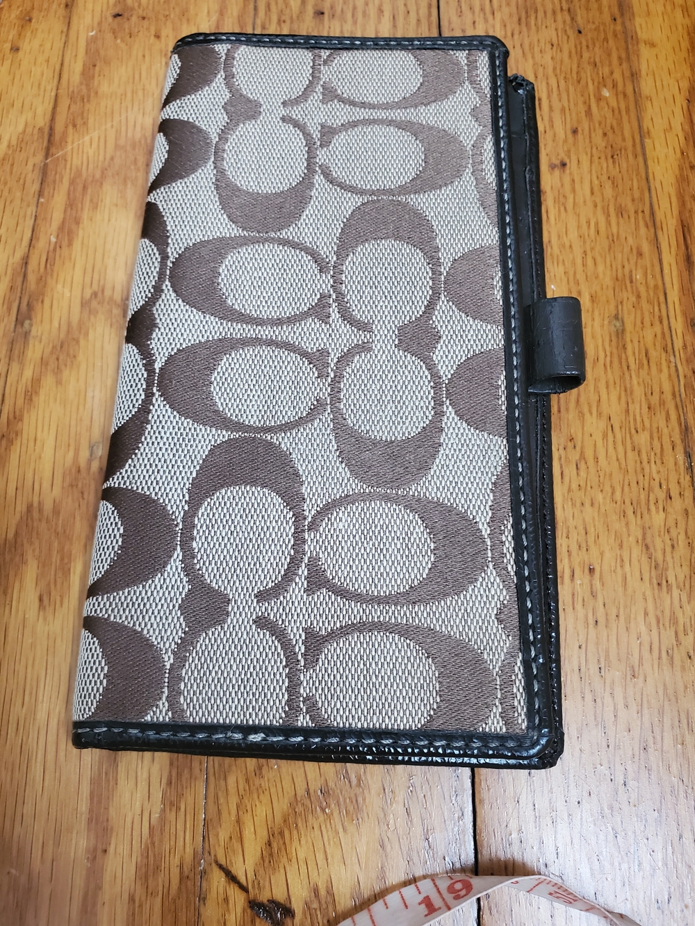 Coach Checkbook Signature Canvas Wallet in Brown and Cream